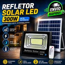 Refletor Solar 300W LED com Controle e Placa Solar IP65 Refletor Solar 300W LED com Controle e Placa Solar IP65