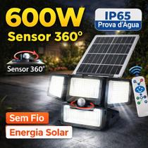 Refletor Solar LED 600W com Sensor Movimento 4 Faces 360 Refletor Solar LED 600W com Sensor Movimento 4 Faces 360