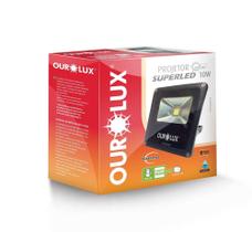 Refletor Superled Ourolux Slim 10w Preto Bivolt - 6500K