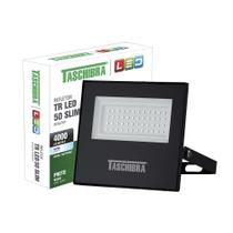 Refletor Taschibra Led Tr Slim 50W Luz Branco Fria 6500K Preto Bivolt
