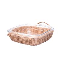 Refratário 21,5 x 19 cm de vidro com suporte e alça em fibra natural Wolff - 20793