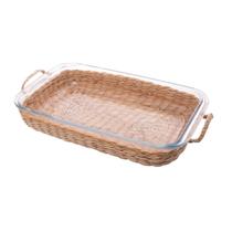 Refratário 34,5 cm de vidro com suporte e alça em fibra natural Wolff - 29461