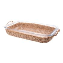 Refratario travessa de vidro c/ suporte fibra natural 34,5CM