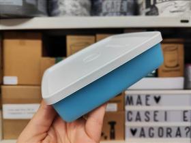 Refri Box Quadrado 400 ml - Tupperware - Azul Claro com Tampa Branca