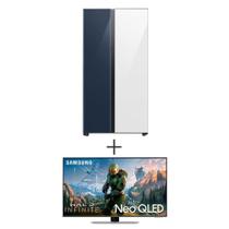 Refrigerador Bespoke Side by Side Samsung Frost Free 590L 110V RS60CB76 +Smart TV Samsung Neo QLED 4K Gaming 50" 50