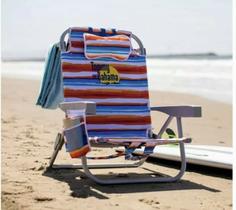 Refrigerador de mochila para cadeira de praia Tommy Bahama com armazenamento vermelho/azul Refrigerador de mochila para cadeira de praia Tommy Bahama com armazenamento vermelho/azul