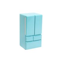 Refrigerador de móveis de casa de bonecas em miniatura, porta dupla azul