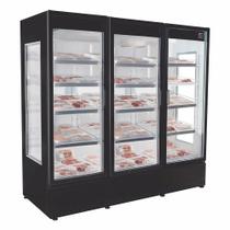 Refrigerador/ Expositor Vertical p/ Carnes Embaladas RF-007C Porta de Vidro - Preto 1800 L -5 a +5C Iluminação LED Ar Forçado - Frilux