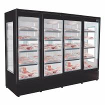 Refrigerador/ Expositor Vertical p/ Carnes Embaladas RF-008C Porta de Vidro - Preto 2400 L -5 a +5C Iluminação LED Ar Forçado - Frilux