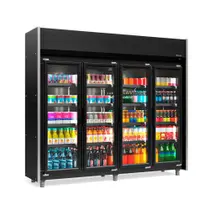 Refrigerador Vertical 2,38m 4 Portas 1580L Auto Serviço GEAS-4 LB PR All Black Gelopar - Iluminação LED + Controlador Digital + 4 Níveis