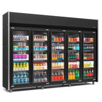 Refrigerador Vertical 2,94m 5 Portas 1980L Auto Serviço GEAS-5 LB PR All Black Gelopar - Iluminação LED + Controlador Digital + 4 Níveis