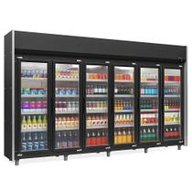 Refrigerador Vertical 3,50m 6 Portas 2340L Auto Serviço GEAS-6 PR Preto Gelopar - Iluminação LED + Controlador Digital + 4 Níveis
