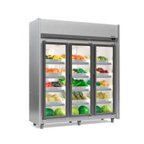 Refrigerador Vertical Auto Serviço Hortifruti 1200 litros Tipo Inox com Led Frost Free GEAS-3 TI 3 Portas Gelopar