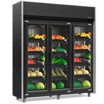 Refrigerador Vertical Auto Serviço Hortifruti 3 portas All Black GEAS3PLB 220V Gelopar