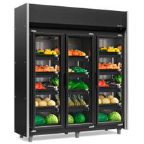 Refrigerador Vertical Auto Serviço Hortifruti GEAS-3 LB PR - 1200 litros All Black com Led Frost Free 3 Portas - Gelopar