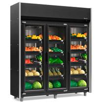 Refrigerador Vertical Auto Serviço Hortifruti GEAS-3 LB PR Gelopar - 1200L All Black Iluminação Led 3 Portas