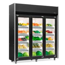 Refrigerador Vertical Auto Serviço Hortifruti GEAS-3 PR - 1200 litros Preto com Led Frost Free 3 Portas - Gelopar