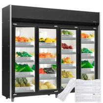 Refrigerador Vertical HORTIFRUTI 2,38m 4 Portas 1580L Auto Serviço GEAS-4 PR Preto Gelopar - Acompanha Kit Cestos/Anteparos -2C a + 10C