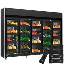 Refrigerador Vertical HORTIFRUTI 2,94m 5 Portas 2180L Auto Serviço GEAS-5 LB PR All Black Gelopar - Acompanha Kit Cestos/Anteparos -2C a + 10C