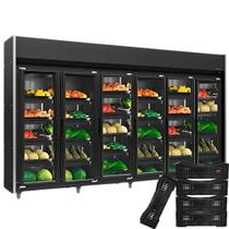 Refrigerador Vertical HORTIFRUTI 3,50m 6 Portas 2340L Auto Serviço GEAS-6 LB PR All Black Gelopar - Acompanha Kit Cestos/Anteparos -2C a + 10C