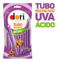 Regaliz Tubo Recheado Ácido 70g - Morango, Uva E Yogurte Doce