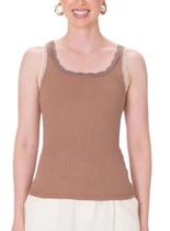 Regata Alças Malwee 1000131765 Feminina Ribana Com Renda Algodão T. P/XGG