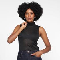 Regata Animale Jeans Malha Flamê Gola Alta Feminina