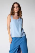 Regata Assimétrica Botões Bossa Nova - Azul Regata Assimétrica Botões Bossa Nova - Azul