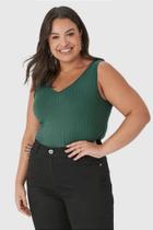 Regata Básica Feminina Plus Size Decote V Canelado de Viscose Malwee
