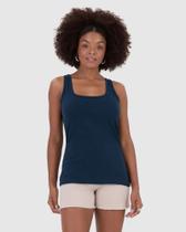 Regata Blusa Básica Feminina Malwee Original Algodão com Decote U e Alças Médias Azul - M