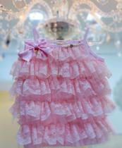 Regata Blusa Infantil Menina Rosa Detalhes Em Renda com Babados e Laço Yoyo