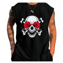 Regata Camiseta Moda Caveira Rosas Top Regatão - BT210