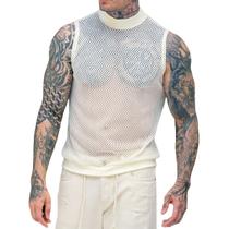 Regata Camiseta Transparente Crochê Gola Alta Slim Masculina