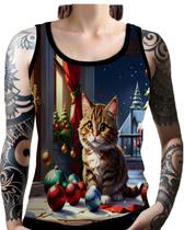 Regata Camiseta Tshirt Natal Festas Gato Gatinho Fofo Neve 2 Regata Camiseta Tshirt Natal Festas Gato Gatinho Fofo Neve 2