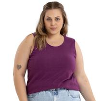 Regata Canelada Alça Larga Básica Gola Redonda Moda Primavera Verão Plus Size 50622A