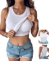 Regata canelada feminina CHICME com sutiã embutido, branca