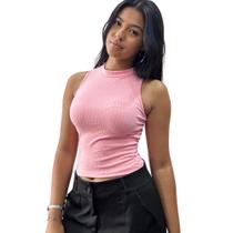 Regata canelada malha fresquinha ultra leve rosa