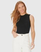 Regata Canelada Preta Básica Feminina Gola Alta Em Canelado De Viscose Malwee