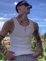 Regata Canelada Preta Masculina Americana Lisa Algodão