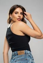 Regata Cavada Alcinha Canelada Preta Salvatore Fashion