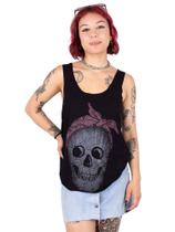 Regata Cavada Feminina Caveira Laço Preta