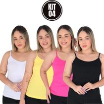 Regata Com BoJo Atacado Feminina Blusa de alça Alcinhas Finas Kit 4 pçs Básica Cores Sortidas - Aristem