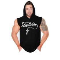 Regata Com Capuz Masculino Academia Fitness Desenho Gratidão