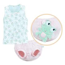 Regata Com Tapa Fralda Bebê Menina Suedine Estampado Upi Uli
