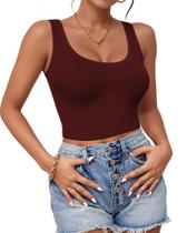Regata Crop Top AURUZA com decote em U, sem mangas, básica, cor de vinho M
