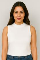 Regata Cropped Canelada Branca Feminina Básica Confortável