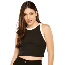 Regata Cropped Canelado Alça Grossa Larga