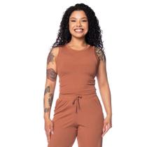 Regata Cropped Feminina Babicat Canelada Marrom Regata Cropped Feminina Babicat Canelada Marrom