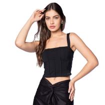 Regata Cropped Feminina Olho Fatal Decote Reto Preto