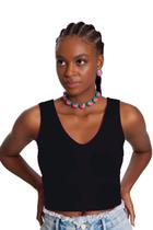 Regata Cropped Lunender Malha Canelada Preto Regata Cropped Lunender Malha Canelada Preto